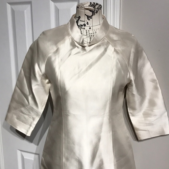 ✅Vintage Mock Mandarin Tunic Shiny Shirt sheath iridescence holographic Shift - Picture 2 of 6